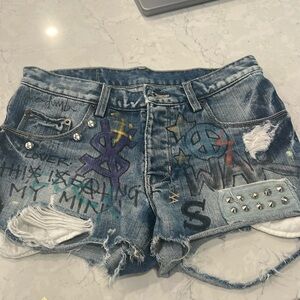 Ksubi denim mini shorts with patches and painted